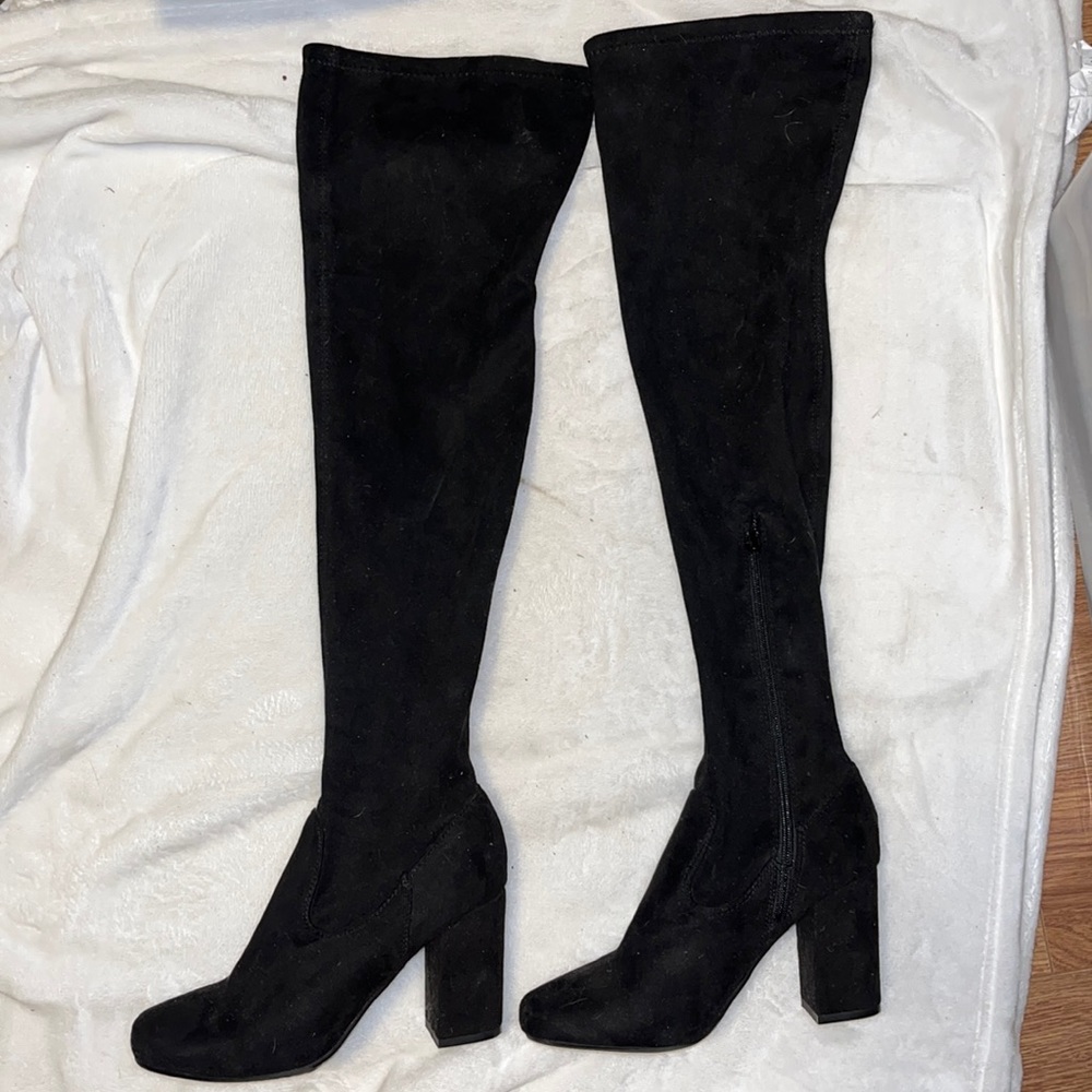 Like new black Suede over the knee stretch velvet boots with zipper
